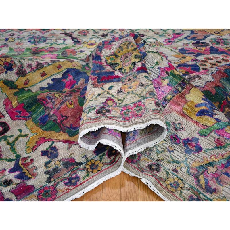 Shahbanu Rugs Sulatanabad ReInvented Colorful Sari Silk Big Flower